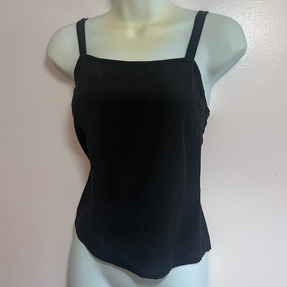 TESS 100% Silk Black Camisole Tank Top Minimalist Semi Sheer Size Small Vintage